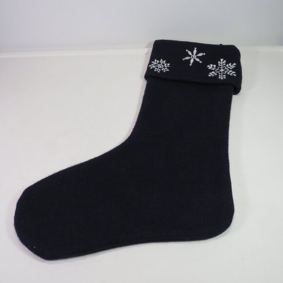 Navy 85% Wool Felt Snowflake Embroidered Stocking 20" Satin Lined - Picture 4 of 10